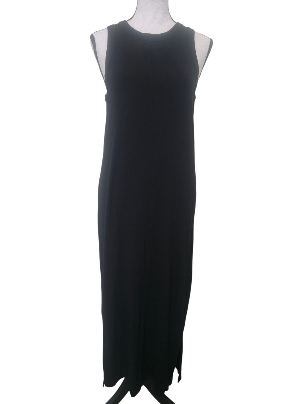 Banana Republic Black Ribbed Knit Sleeveless Maxi Dress Small Tank Summer Travel